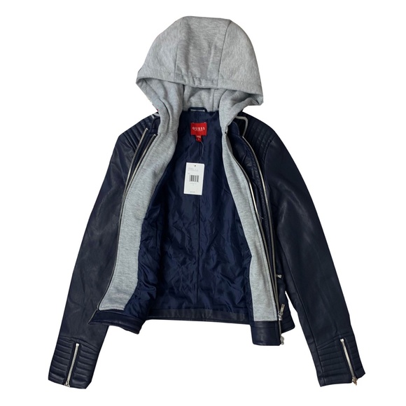 Guess Hooded Faux-Leather Jacket NWT - Picture 2 of 8